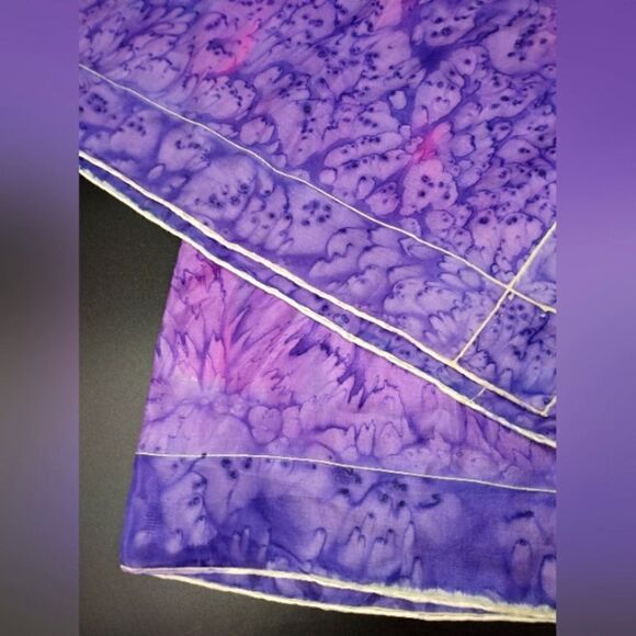 Vintage  💯 Silk Scarf Rolled Hem Tie Dye - Picture 10 of 14